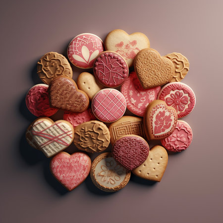 Valentine's Day background with cookies in the form of heartsの素材