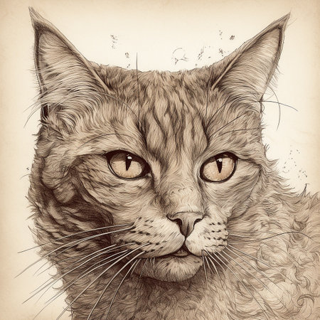 Portrait of a cat with big eyes. Hand-drawn illustration.の素材