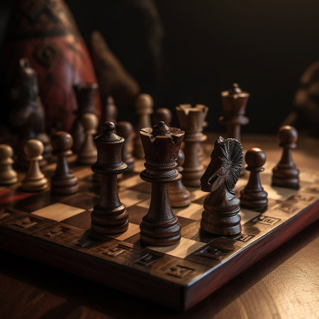 Chess board with chess pieces on it. Selective focus.の素材
