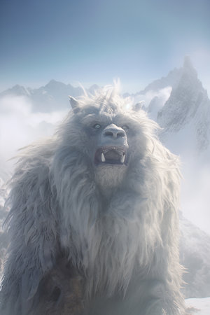 Frozen polar bear in the mountains. Winter in the mountains.の素材