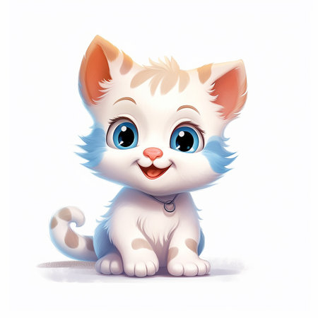 Cute cartoon kitten isolated on white background. Vector Illustration.の素材