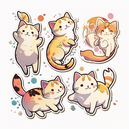 Set of cute cartoon kittens with different poses and emotions. Vector illustration.の素材