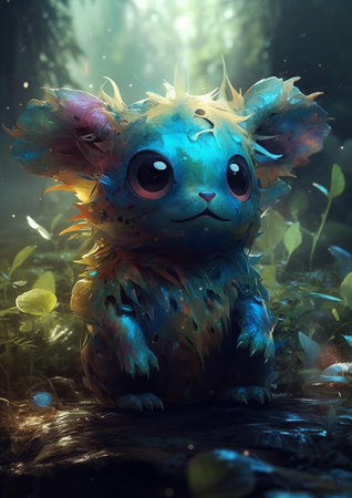 Cute little koala in the rainforest. Fantasy illustration.の素材