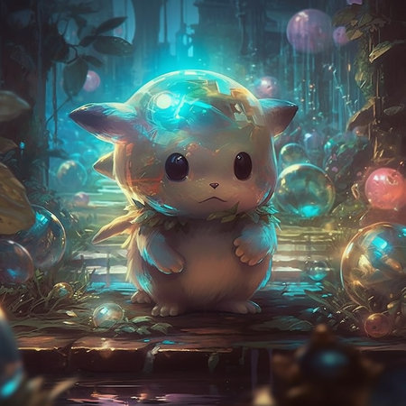 Cute little rabbit in a fairy forest. 3D illustration.の素材