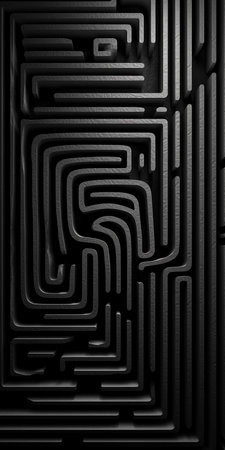 3D illustration of a black maze with black lines on a white backgroundの素材