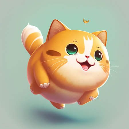 Cute cat flying in the air. Cartoon character. Vector illustration.の素材