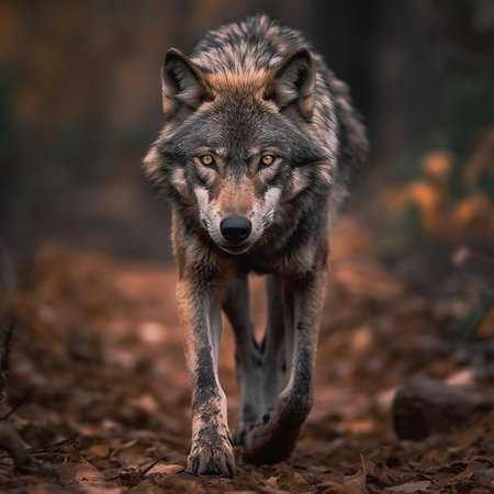 Grey wolf (Canis lupus) in the forest.の素材