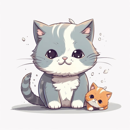 Cute cartoon cat and kitten. Vector illustration of a cat.の素材