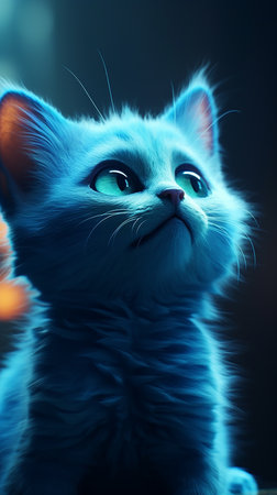 Portrait of a blue cat with green eyes on a dark backgroundの素材