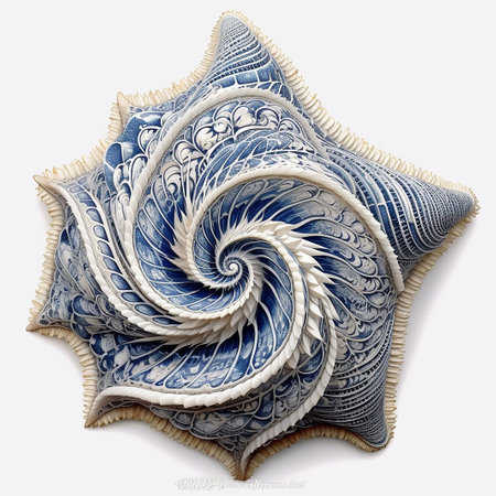 Blue and white patterned star shape on white background. 3d renderingの素材