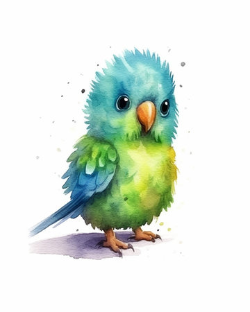 cute parrot on white background, watercolor illustration, hand drawnの素材