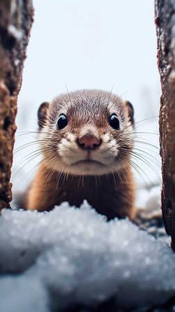 Cute otter in winter forest. Wildlife scene from nature.の素材