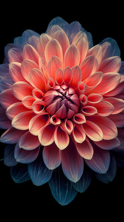 Colorful dahlia flower isolated on black background. Closeup.の素材