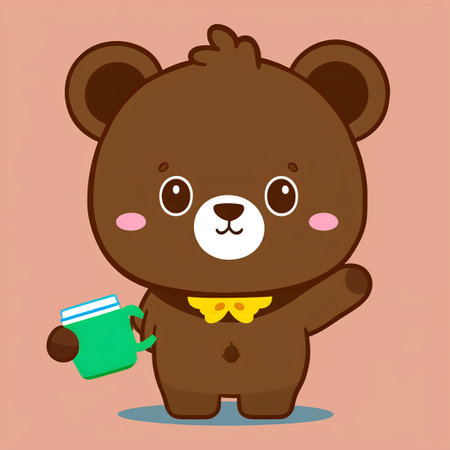 Cute bear holding a watering can. Vector cartoon character illustration.の素材