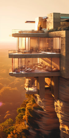 beautiful house in the mountains at sunrise. 3d render.の素材