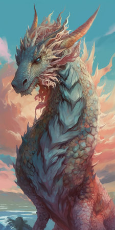 Dragon. Fantasy dragon. Digital painting. 3d render illustration.の素材