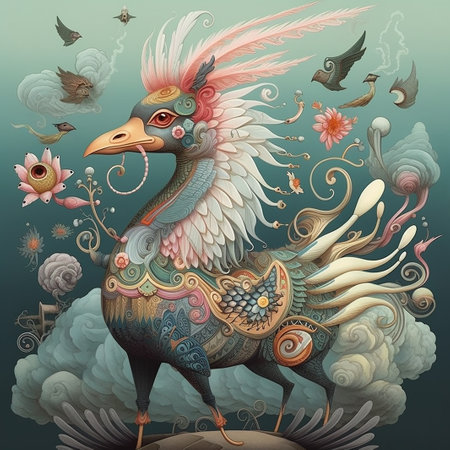 Colorful vector illustration of a portrait of a mythological bird.の素材