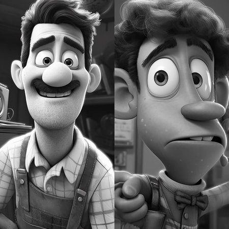 Funny cartoon characters with different facial expressions. Black and white.の素材