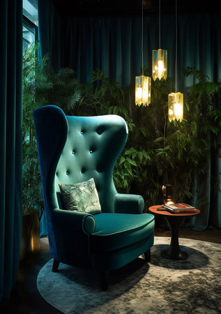 Luxury blue armchair in the interior of the room.の素材