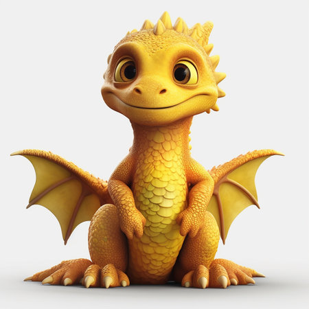 3D rendering of a cute cartoon dragon isolated on white background.の素材