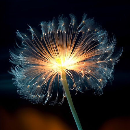 dandelion flower on a black background close-up macro photographyの素材