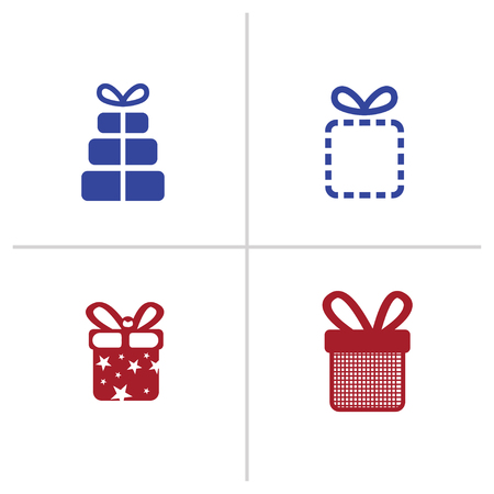 Gift box icons on white background. Vector illustration. 4 gift box icon. colored iconsのイラスト素材