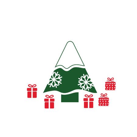 Christmas Tree with snowflake and gift icon. Vector illustrationの写真素材