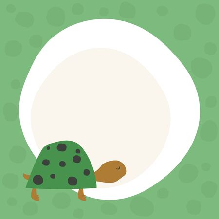 Hand drawn illustration with turtle and place for text. Colorful background. Poster design with animal. Decorative backdrop vector. Funny cardのイラスト素材