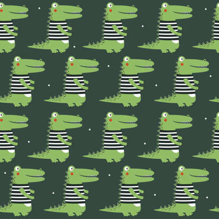Crocodiles, hand drawn backdrop. Colorful seamless pattern with animals. Decorative cute wallpaper, good for printing. Overlapping background vector. Design illustrationのイラスト素材