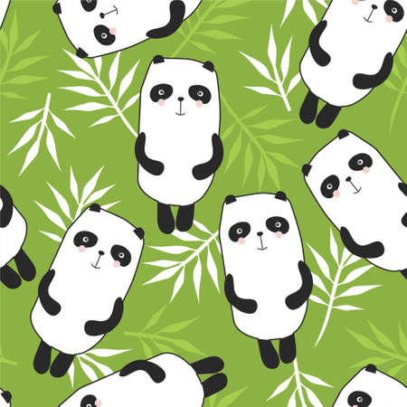 Pandas, leaves, hand drawn backdrop.のイラスト素材