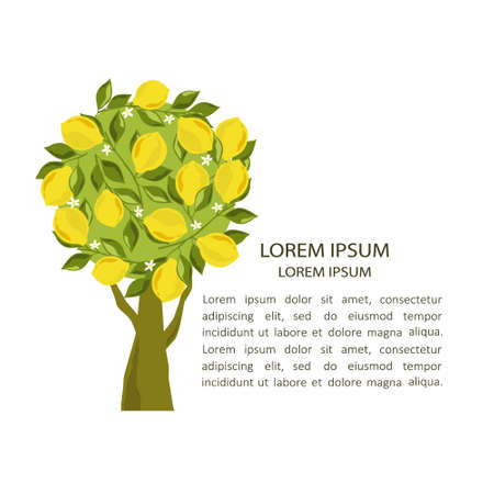 Illustration with lemons and place for text, poster design. Colorful background vector. Cartoon wallpaper. Hand drawn backdrop, fruitsのイラスト素材