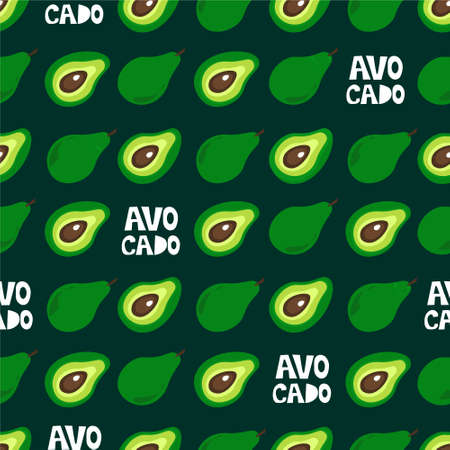 Seamless pattern with fresh avocado, hand drawn backdrop, print. Colorful illustration, raw food...