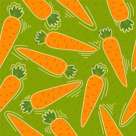 Carrots, hand drawn seamless pattern. Overlapping background, vegetables vector. Colorful...