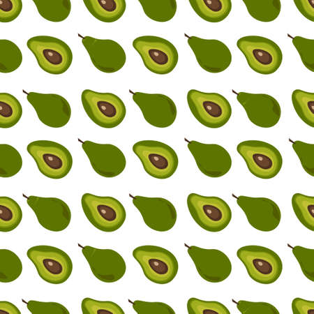 Seamless pattern with fresh avocado, hand drawn backdrop, print. Colorful illustration, raw food...