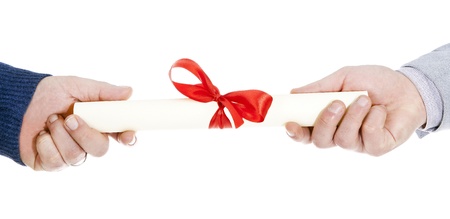 delivery of a parchment on a white backgroundの写真素材