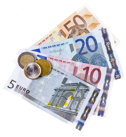 euro coins and banknotesの写真素材