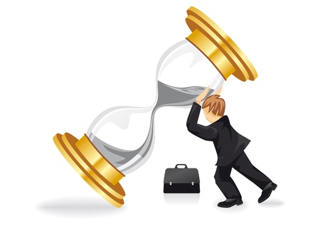 man fighting against the clock and keeps an hourglassのイラスト素材