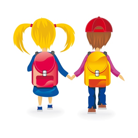 kids go to school holding handsのイラスト素材