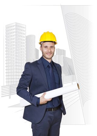 businessman engineer on a white backgroundの写真素材