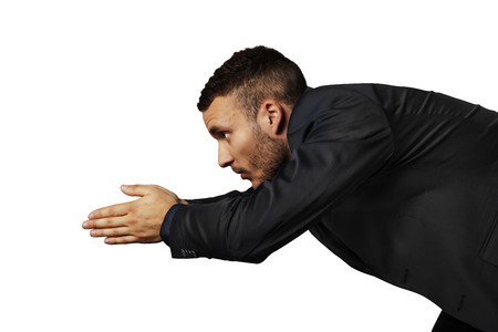 businessman in plunge with dress on a white backgroundの写真素材