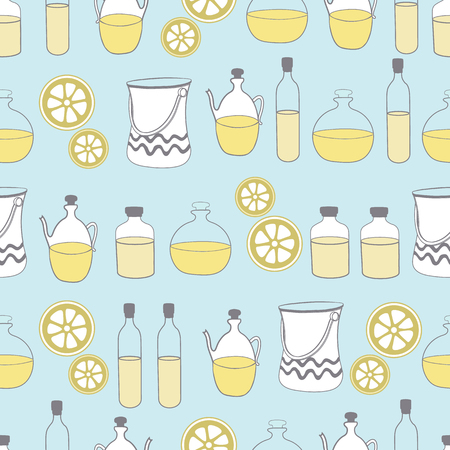 Bottles of oil Vase and lemon-Spa in the country. Seamless Repeat Patternのイラスト素材