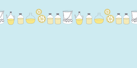 Bottles of oil Vase and lemon-Spa in the country. Horizontal Border Repeat Patternのイラスト素材