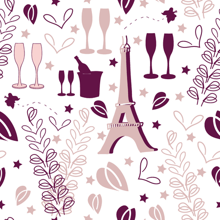 Romantic Vacation-Love in Parise Seamless Repeat Pattern Backgroundのイラスト素材