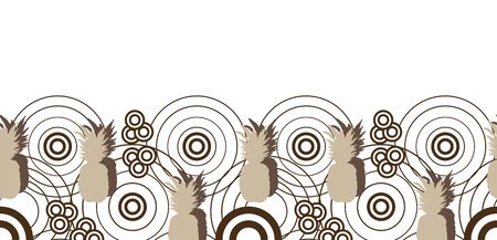 Pineapple Art Border-Fruit Delight. Pattern illustration border of pineapple shades abstract circle lines and shapes in brown and white. Perfect for fabric, scrapbook, wallpaper.のイラスト素材