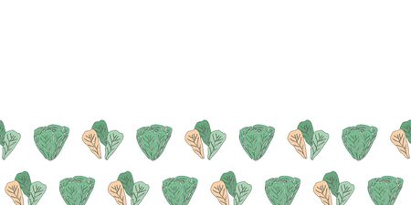 Lettuce Field Border-Vegi Delight seamless repeat pattern illustration border in green cream and white.Modern Pattern Background. Surface pattern Design, Perfect for fabric, scrapbook, wallpaper.のイラスト素材