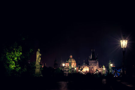 Charles Bridge at night (Prague, Czech Republic)の写真素材