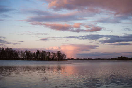 Evening view at the lake in Aluksne (Latvia)の写真素材