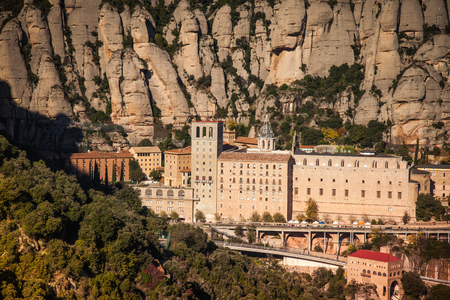 Santa Maria de Montserrat is a Benedictine abbey located on the mountain of Montserrat, in Catalonia, Spainのeditorial素材