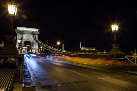 Chain Bridge is bridge that spans the River Danube between Buda and Pestの写真素材