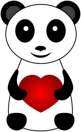 One black and white panda bear with heartのイラスト素材